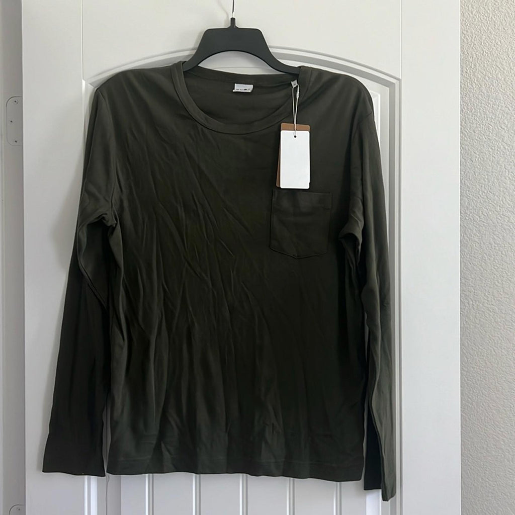 NNO7 No Nationality Long Sleeve Tee, Dark Army Size M New with Tag $120