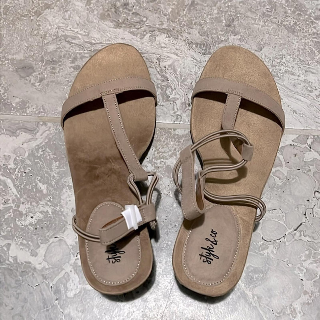 Style & Co Mulan Wedge Sandals in Taupe, Size 12 NEW in Box