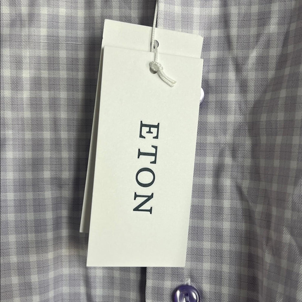 Eton Contemporary Fit Check Cotton Lyocell Shirt in Light Purple, Size 15.5, NEW