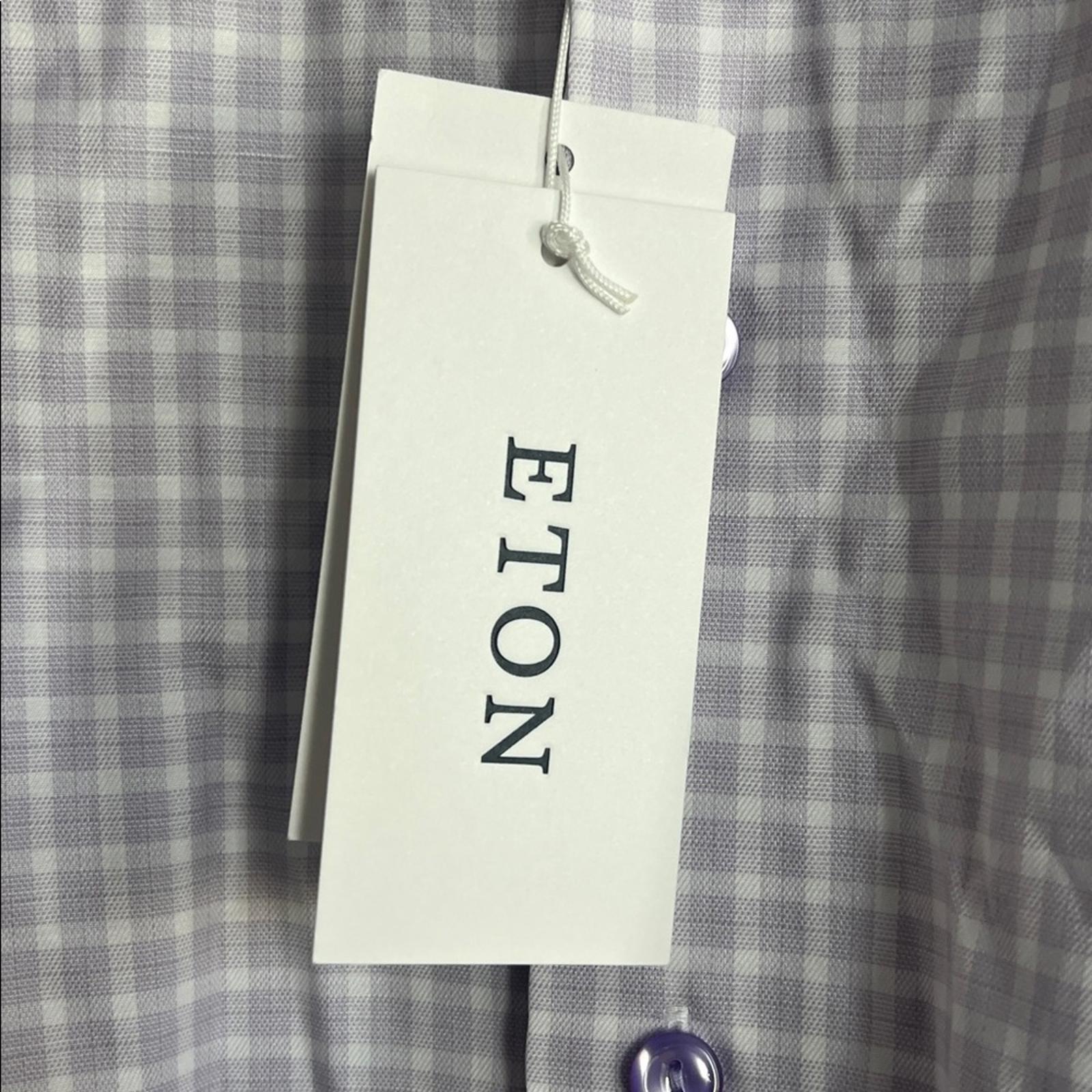 Eton Contemporary Fit Check Cotton Lyocell Shirt in Light Purple, Size 15.5, NEW