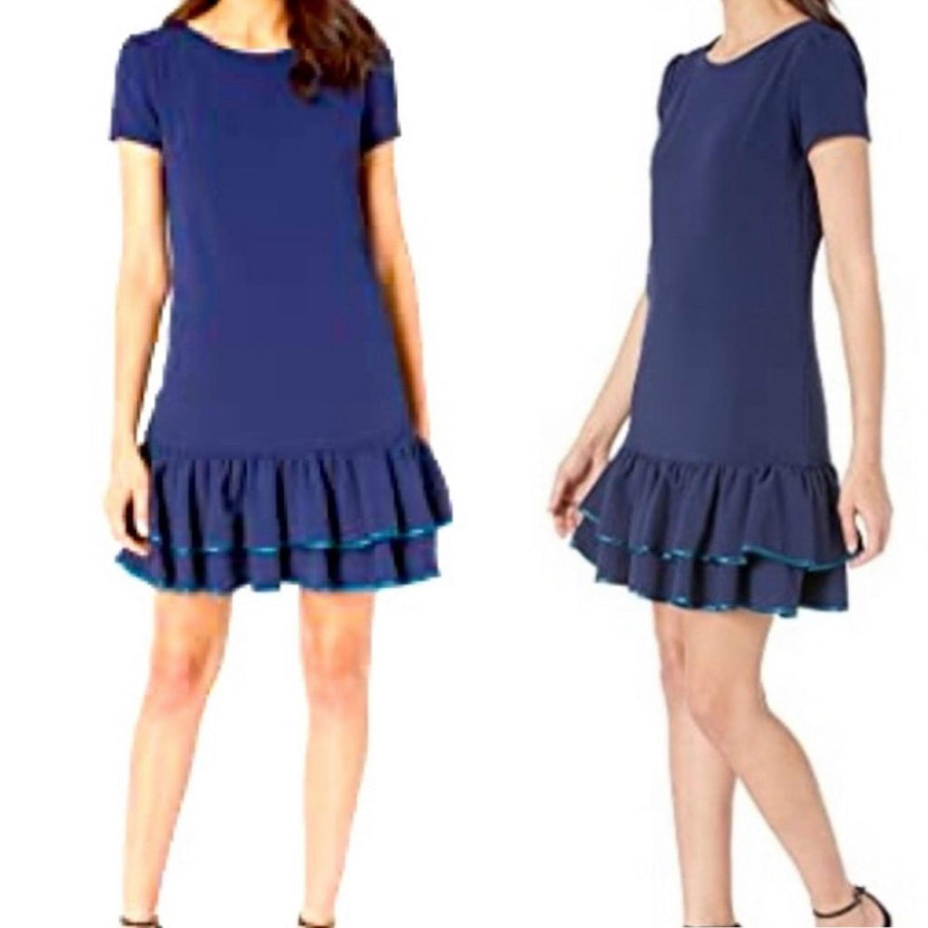 Betsy Johnson Tiered Double Ruffle Hem Dress in Navy Blue, EXCELLENT, Size 14