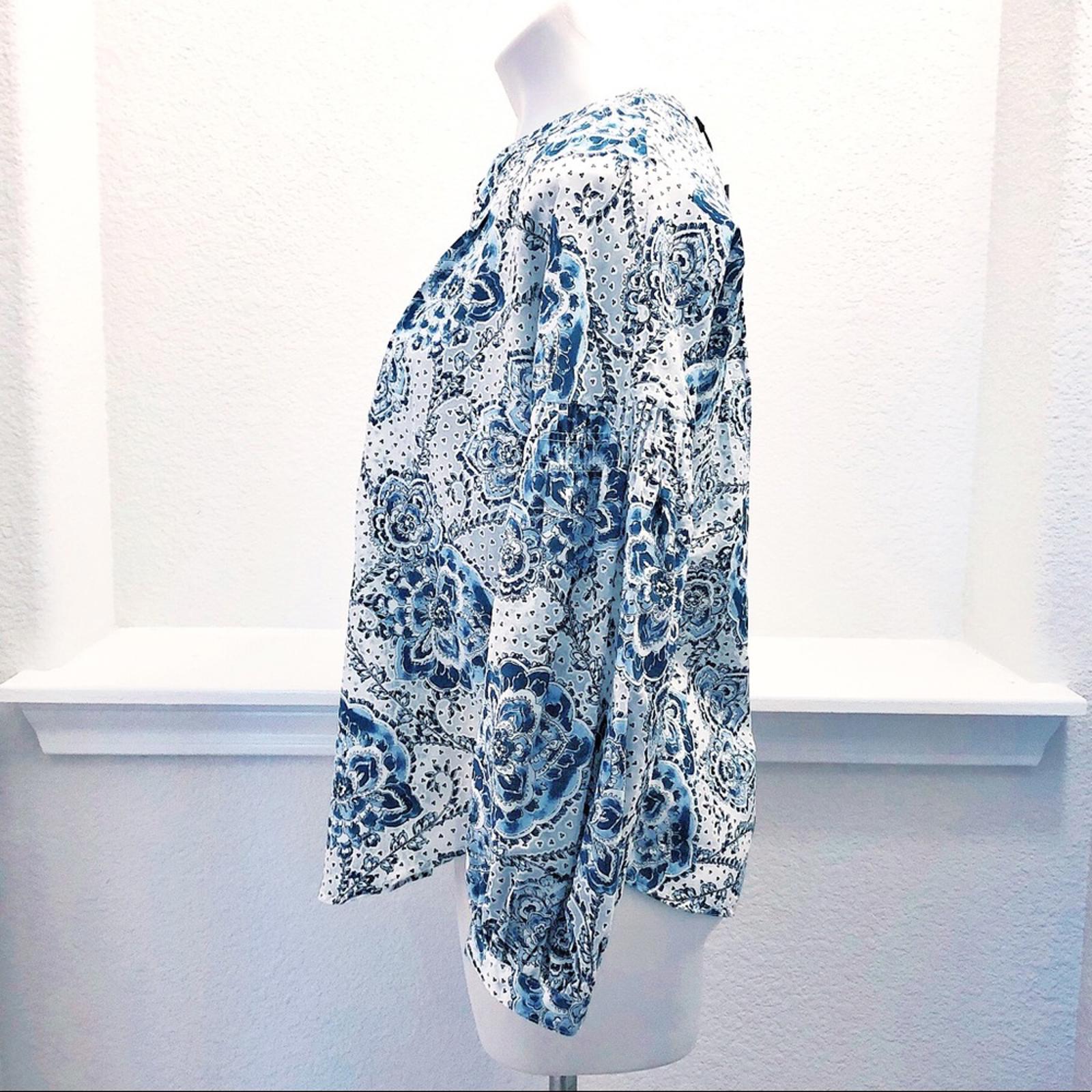 NWT Tommy Hilfiger Printed Blouson-Sleeve Blouse in Blue White Size S New w/Tag
