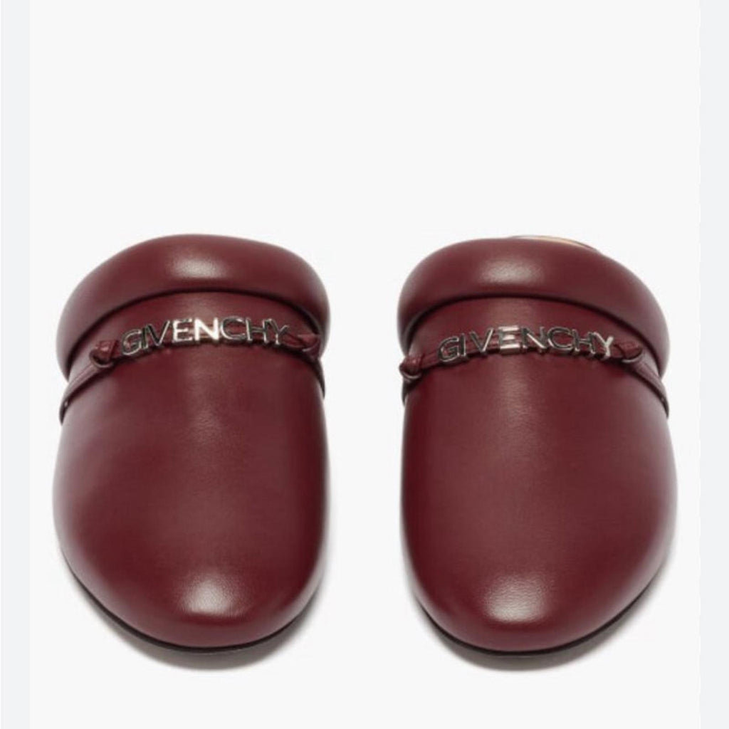 Givenchy Elba Slippers, 100% Lamb Leather Mules in Burgundy, Size 36 New in Box
