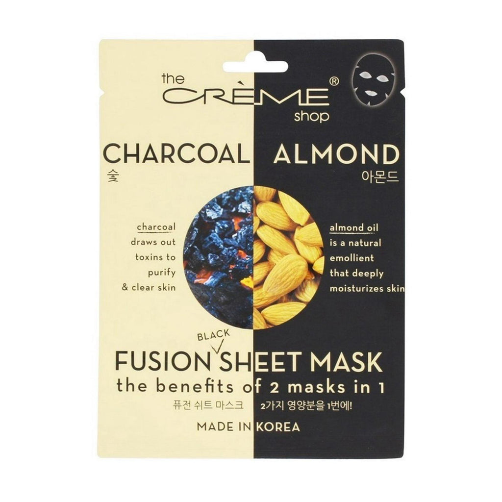 X5 The Crème Shop 2 in 1 Fusion Black Face Sheet Mask Charcoal & Almond - NEW