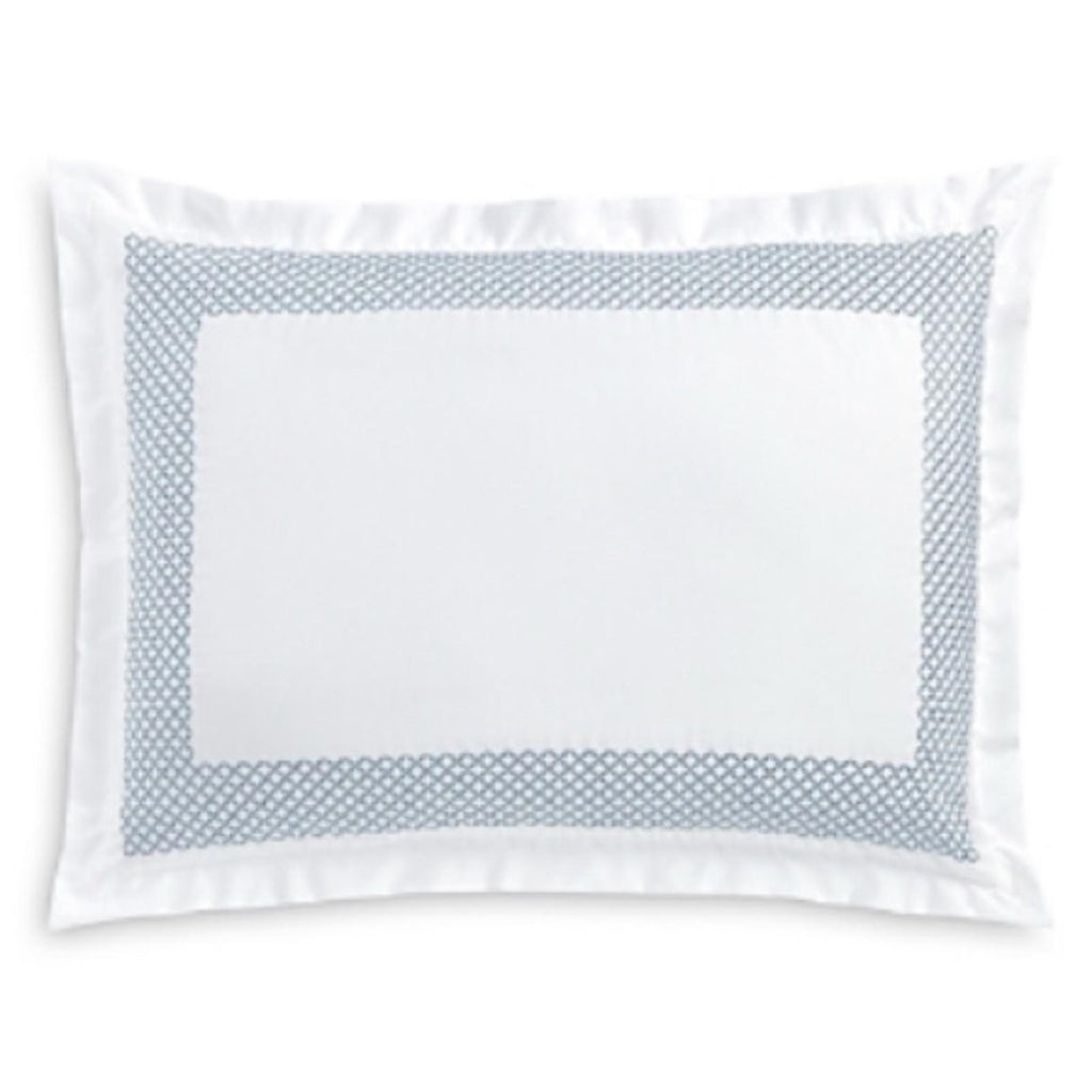 Hudson Park Collection Embroidered Geo King Sham, 500 Thread Count, White/Blue
