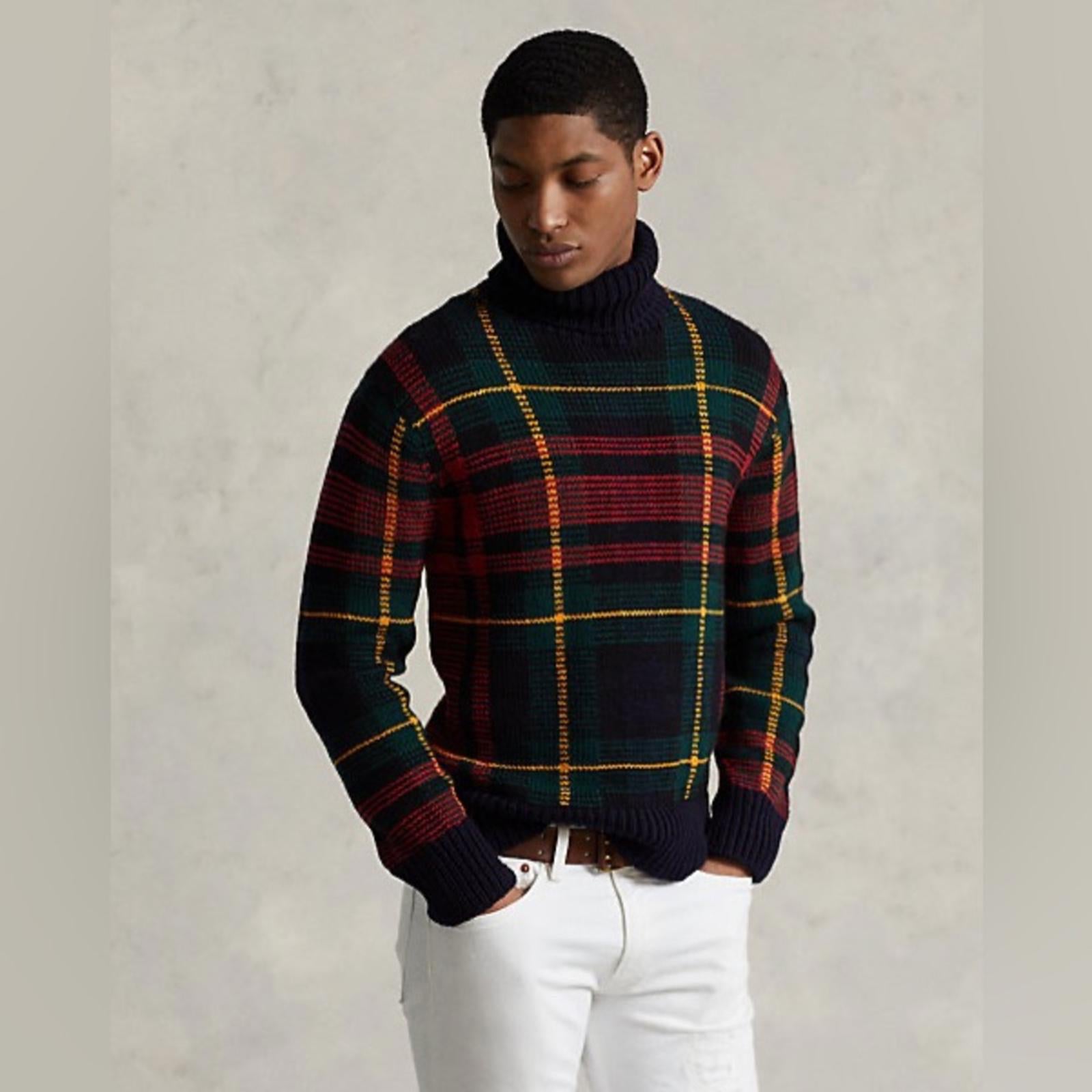 NWT Polo Ralph Lauren Checked Wool Rollneck Sweater, Size XS New w/Tag $998