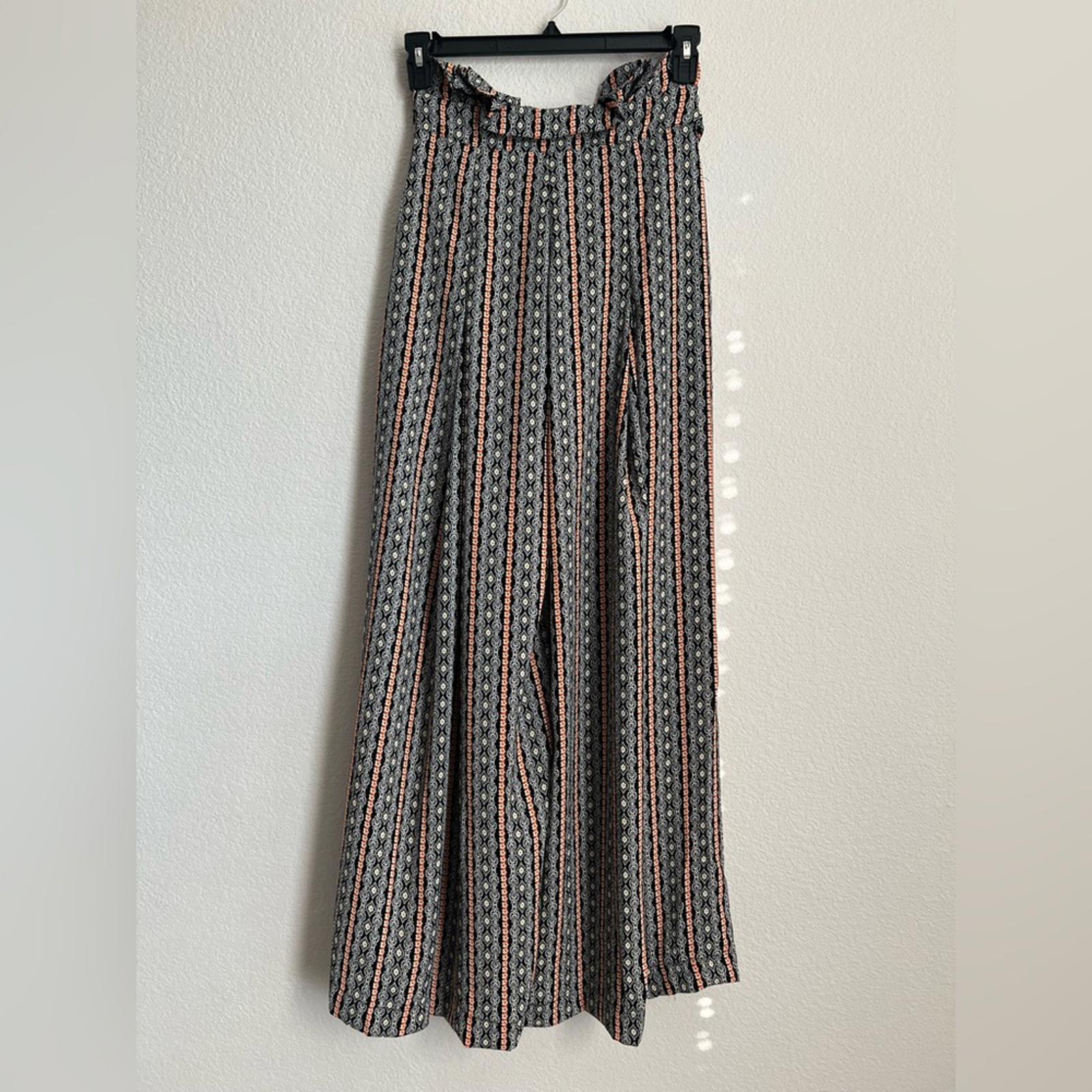 Gracia Black Palazzo Pants in Black/White/Orange, NWT, Size S