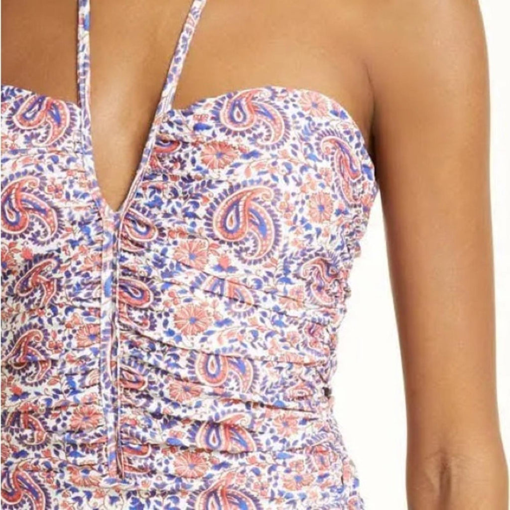 Veronica Beard Hazina Halter Swimsuit in Watermelon/Blue Size L New w/Tag $328