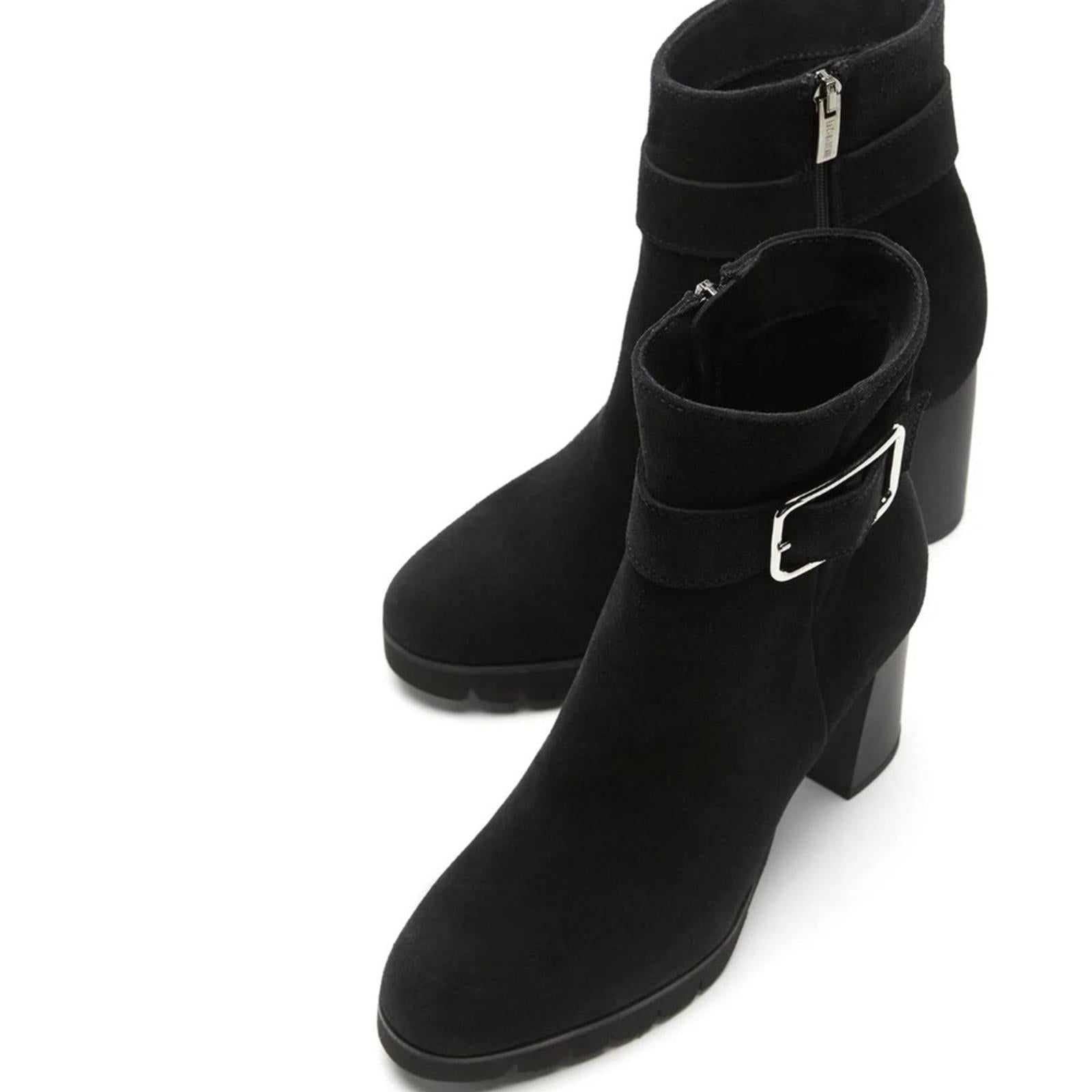 La Canadienne Buckle Accent Milo Block Heel Suede Boots, Size 11 New in Box $565