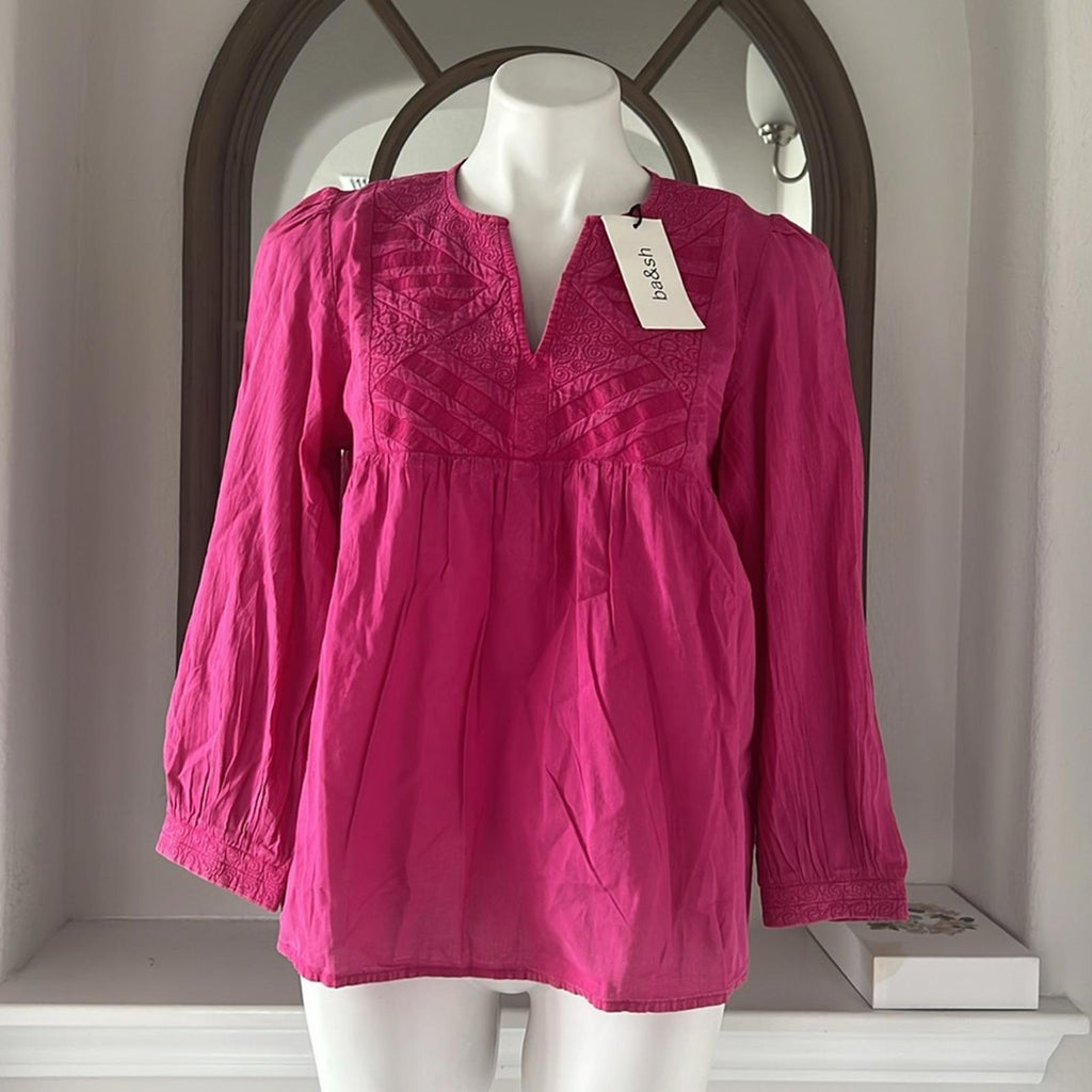 Ba&Sh ILO Hot Pink Fuchsia Embroidered Babydoll
Pullover Blouse Size M New w/Tag