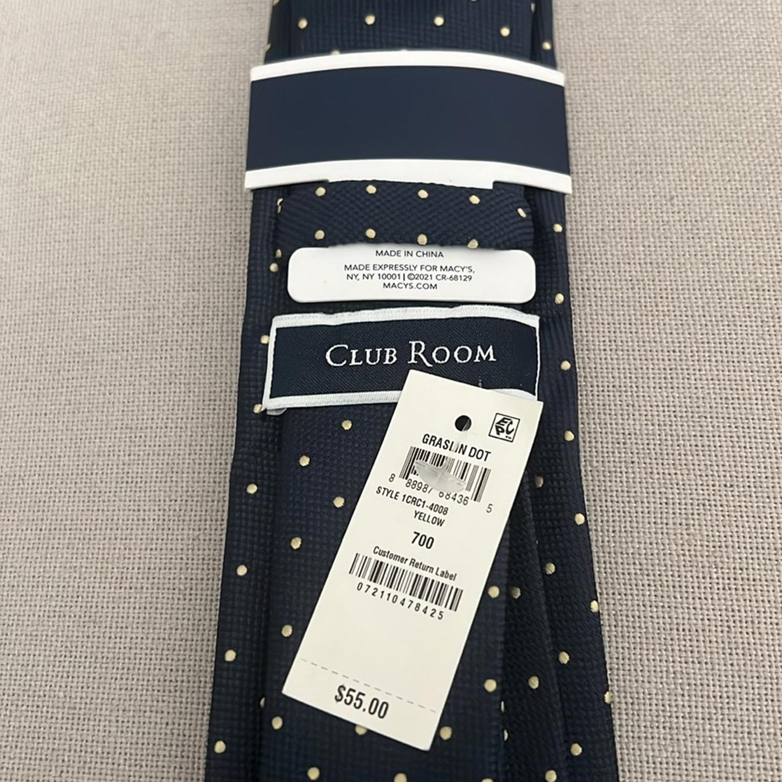 Club Room Graslin Dot Neck Tie in Navy Yellow, New with Tag