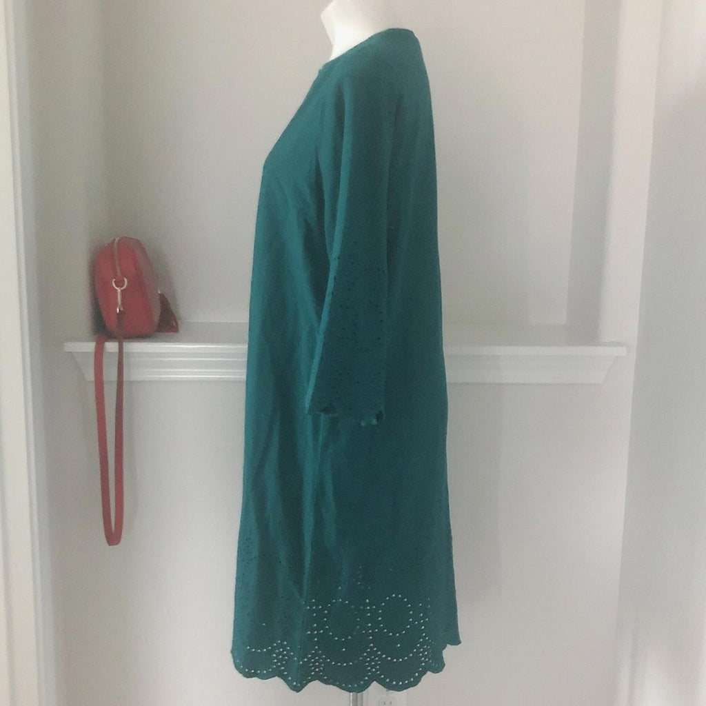 J. Jill Pacific Eyelet Long Sleeve Dress in Green, NWT, Size M