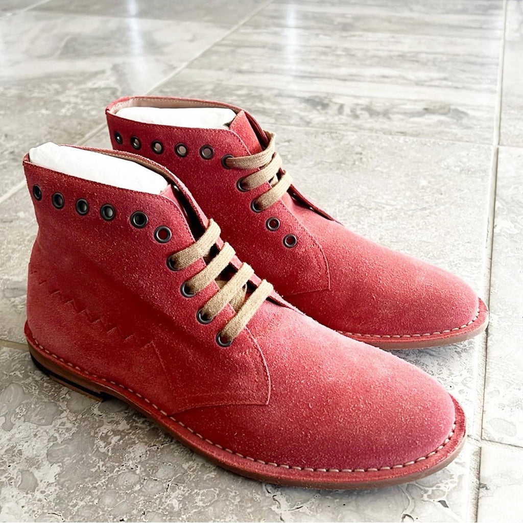 Bottega Veneta Lace-Up Ankle Boots in Red Suede, Size EU40 NEW in Box w/DustBags