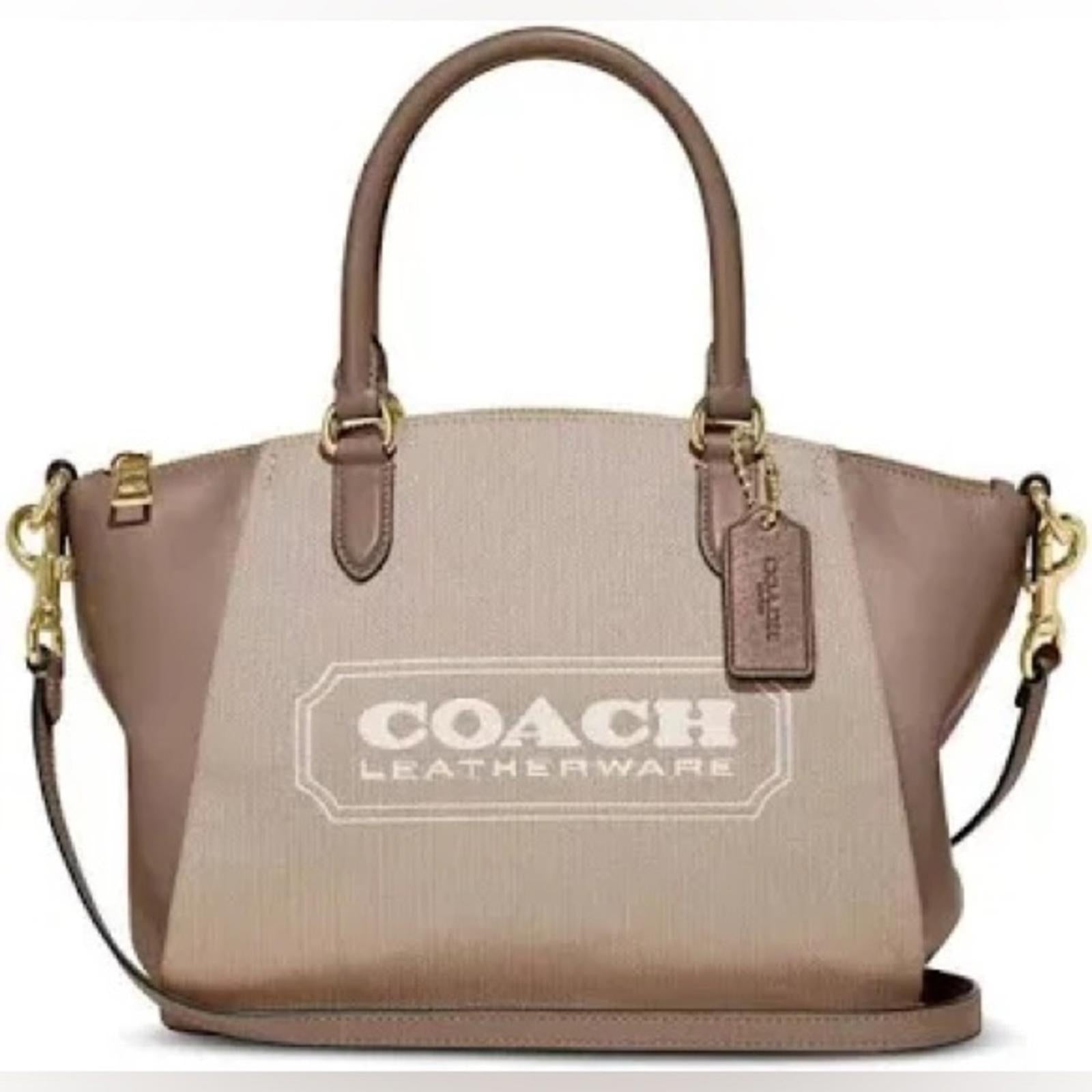NEW Coach Badge Jacquard Elise Satchel in Chalk Taupe
