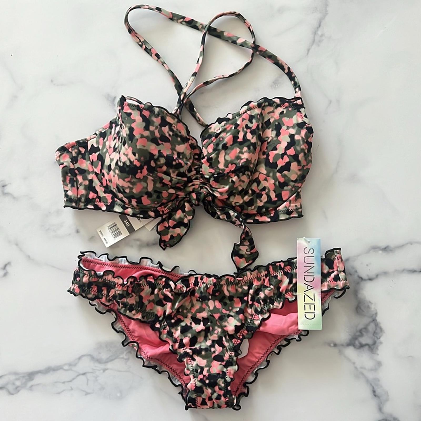 Sundazed Cruise Bikini Set, Mermaid Ruffle Bottom S, Ava Ruffle Bow Top Size 34D