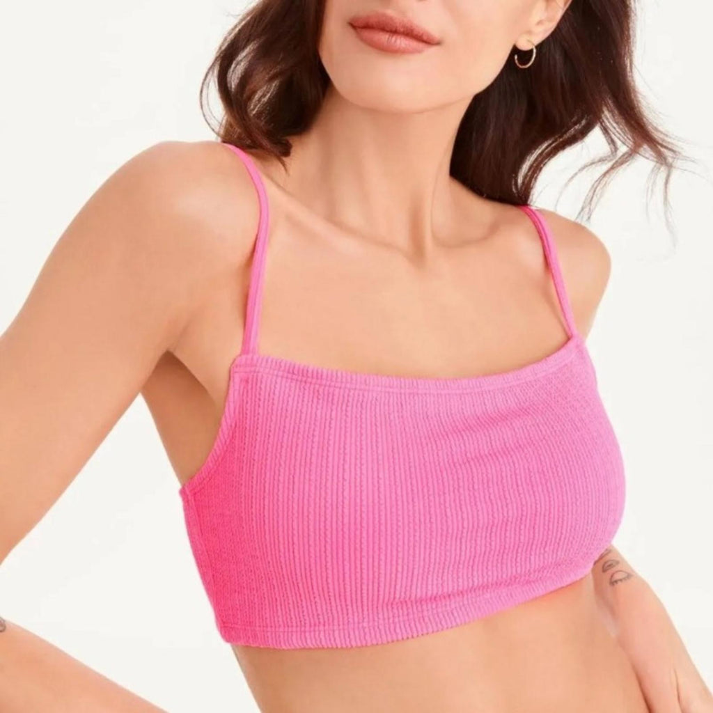 Dkny Ribbed Solid Bikini Swim Top in Pink, Size M NEW w/Tag $68