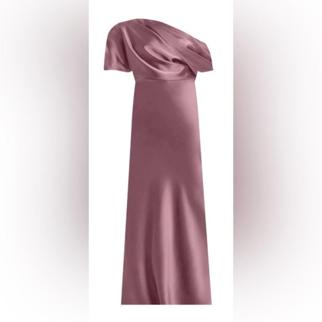 NWT Amsale Draped Satin One Shoulder Dress Mauve, Size 2 New w/Tag