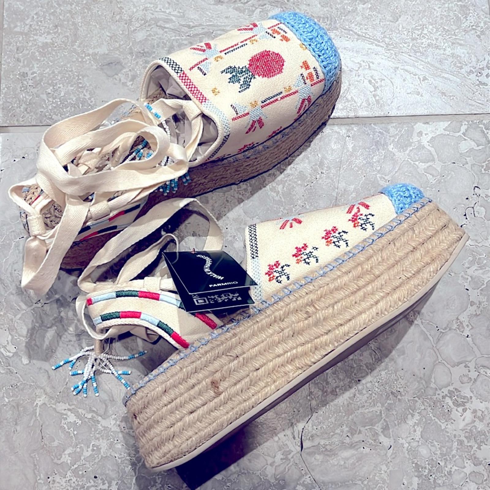 FARM Rio Paradise Bead Embellished Espadrille Platform Shoes Size 11 NWT+DustBag