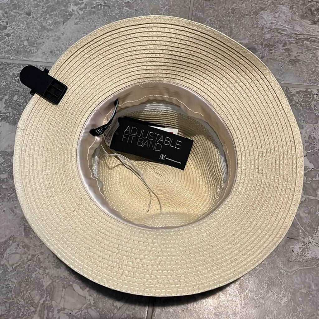 INC Striped Packable Panama Hat, Light Natural, One Size New w/Tag Retail $44.50