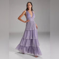 Sabina Musayev Alpha Pleated Knit Layered Maxi Dress, Lilac/Purple Size XL NEW