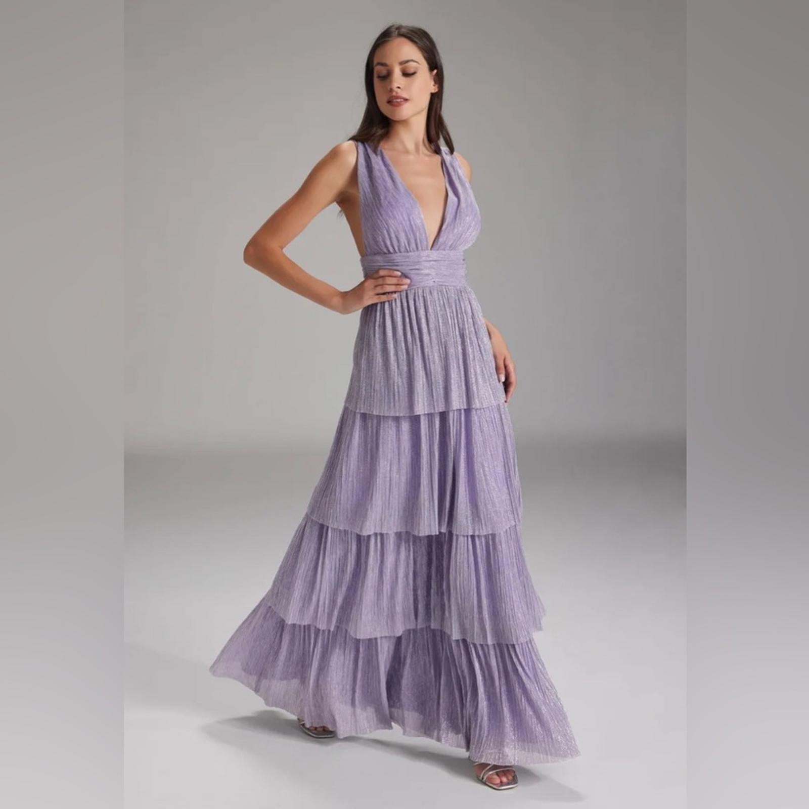 Sabina Musayev Alpha Pleated Knit Layered Maxi Dress, Lilac/Purple Size XL NEW