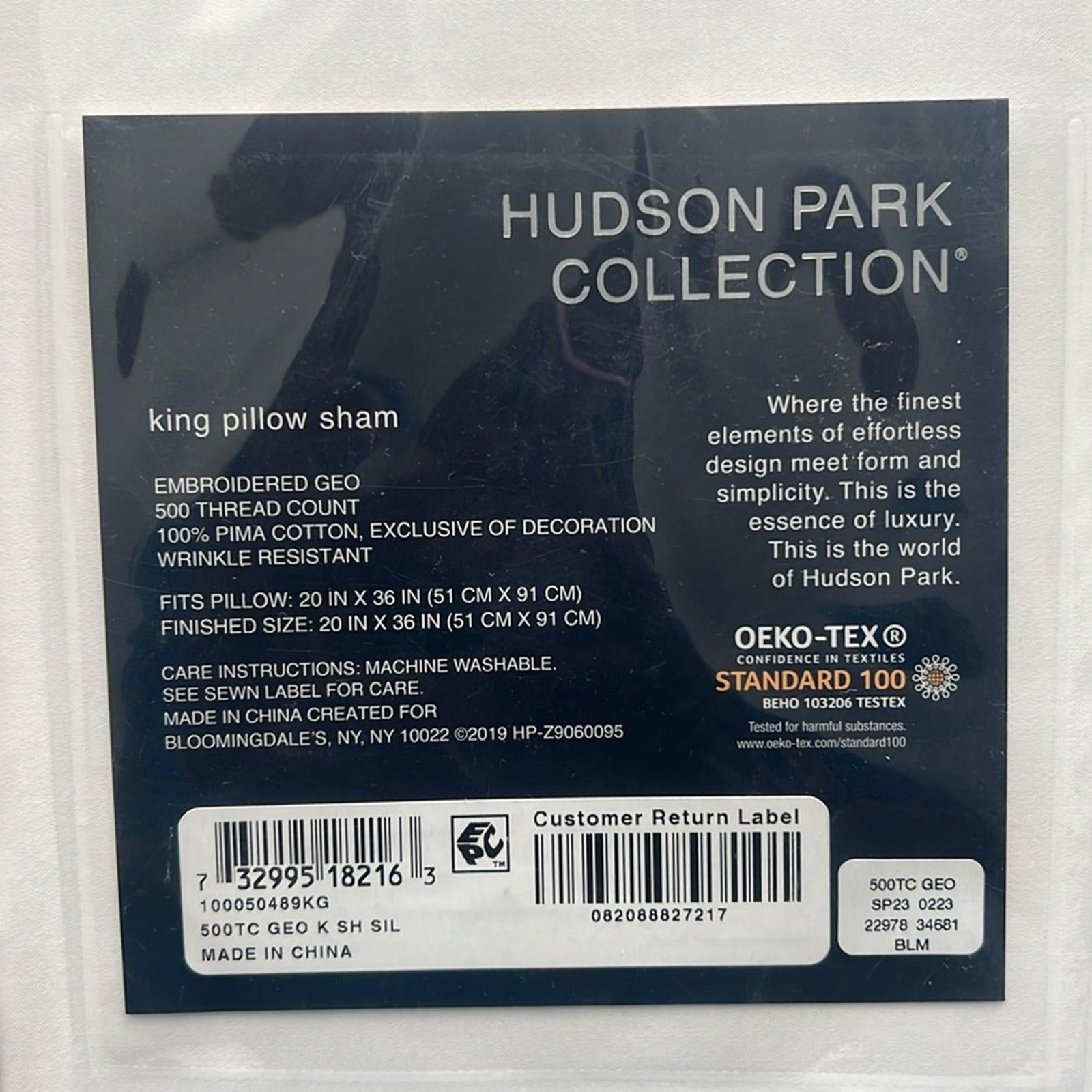Hudson Park Collection Embroidered Geo King Sham, 500 Thread Count, White/Silver