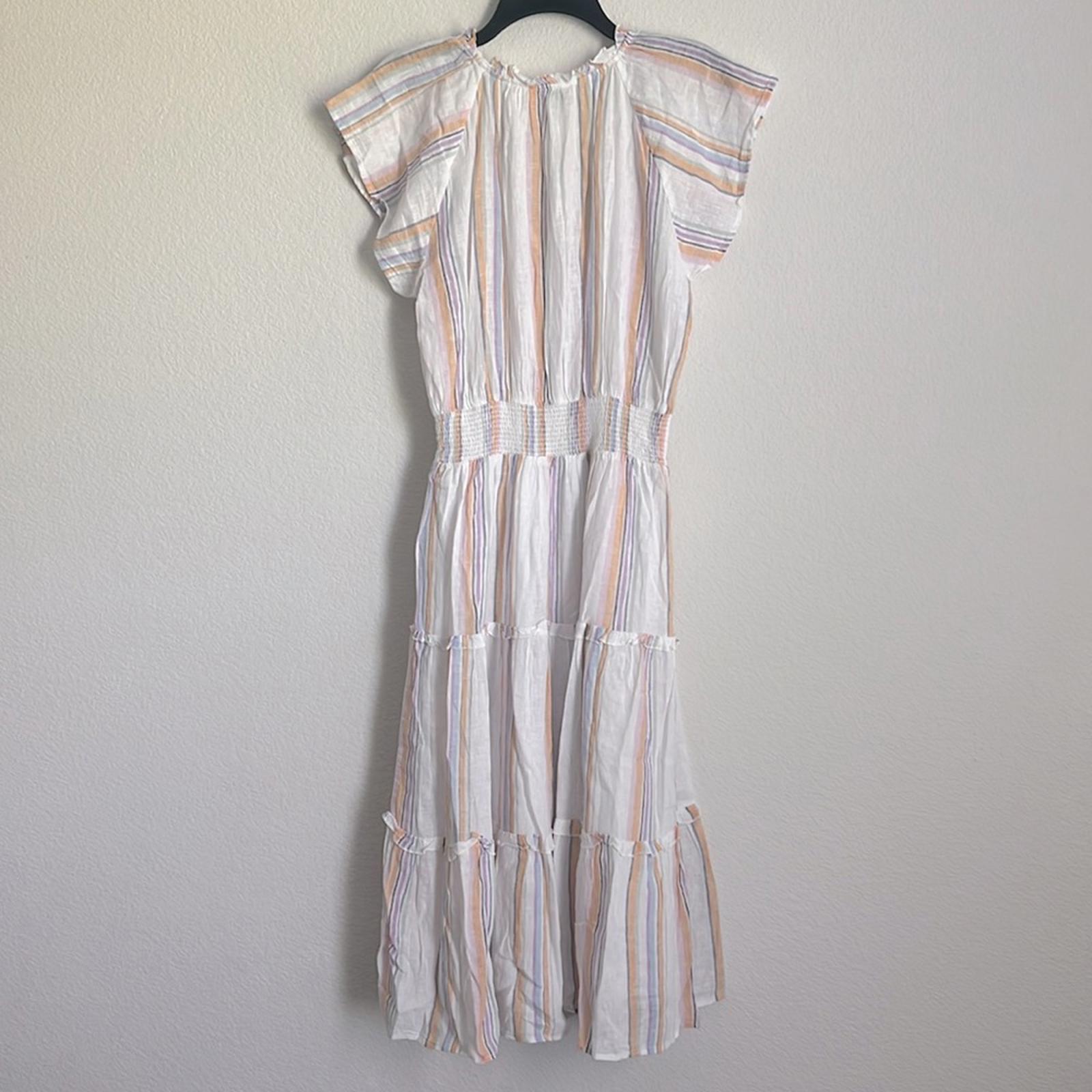 Rails Amellia Smocked Linen Midi Dress in Merida Stripe, Size M NEW w/Tag $228