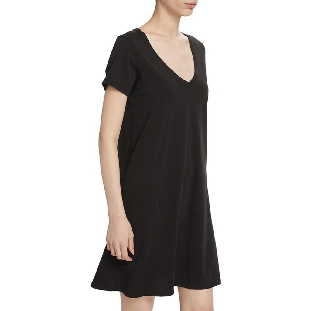 ATM Cotton Jersey V-Neck Mini T-Shirt Dress in Black, Size XS NEW w/Tag $195