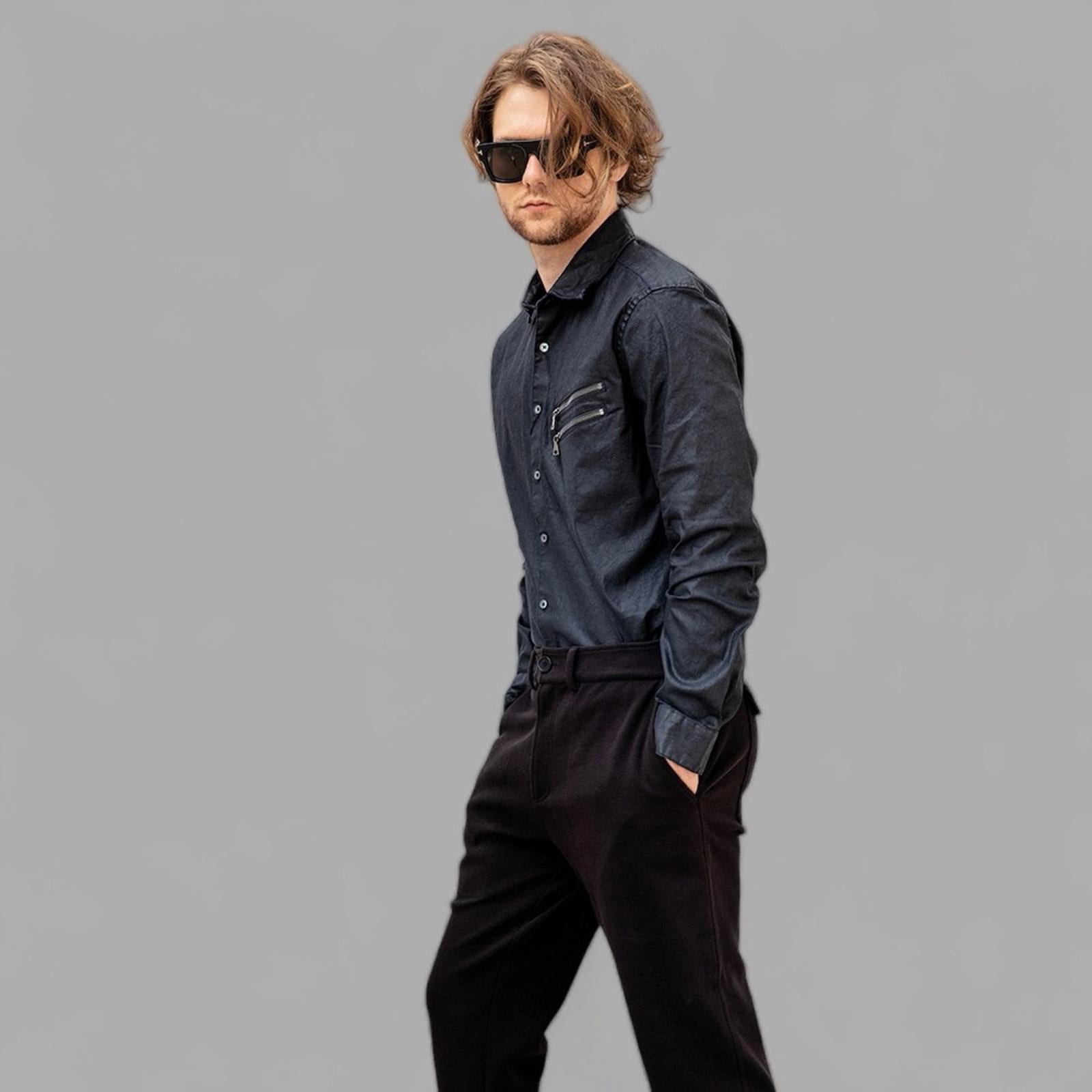 NEW John Varvatos Zill Navy Spread Collar Long Sleeve Shirt, Men's M Retail $498