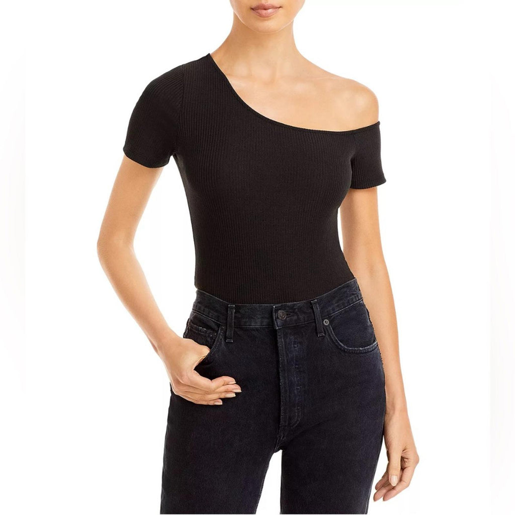 AQUA Asymmetric Off The Shoulder Bodysuit, Black Size XL New w/Tag $48