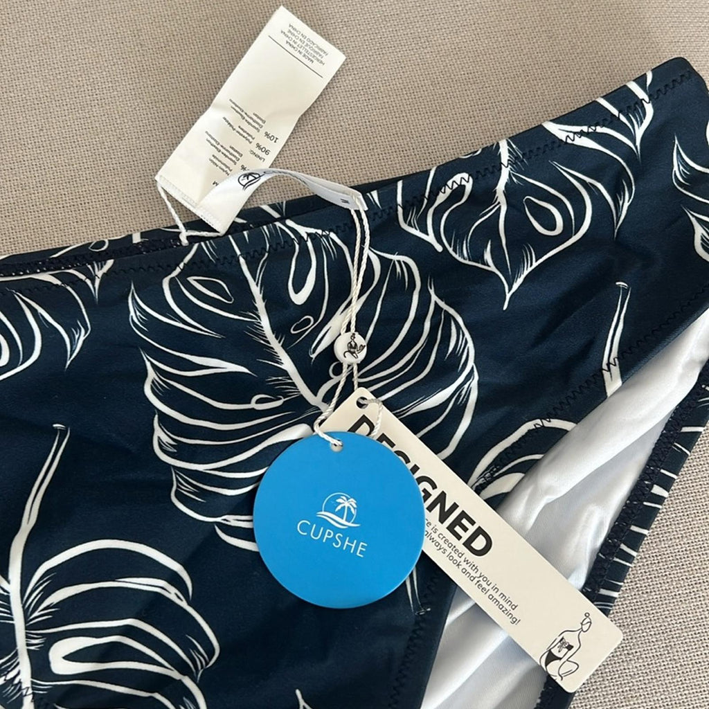 Cupshe Navy Leaf-Print Bikini Bottom Size M New w/Tag