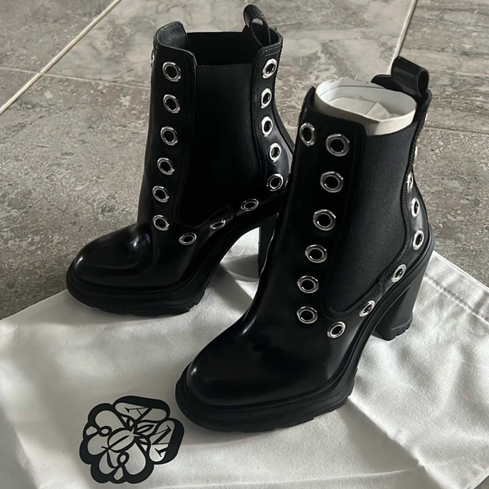 Alexander McQueen Tread Grommet Embellished Boots, Size 41 New +DustBag $1290