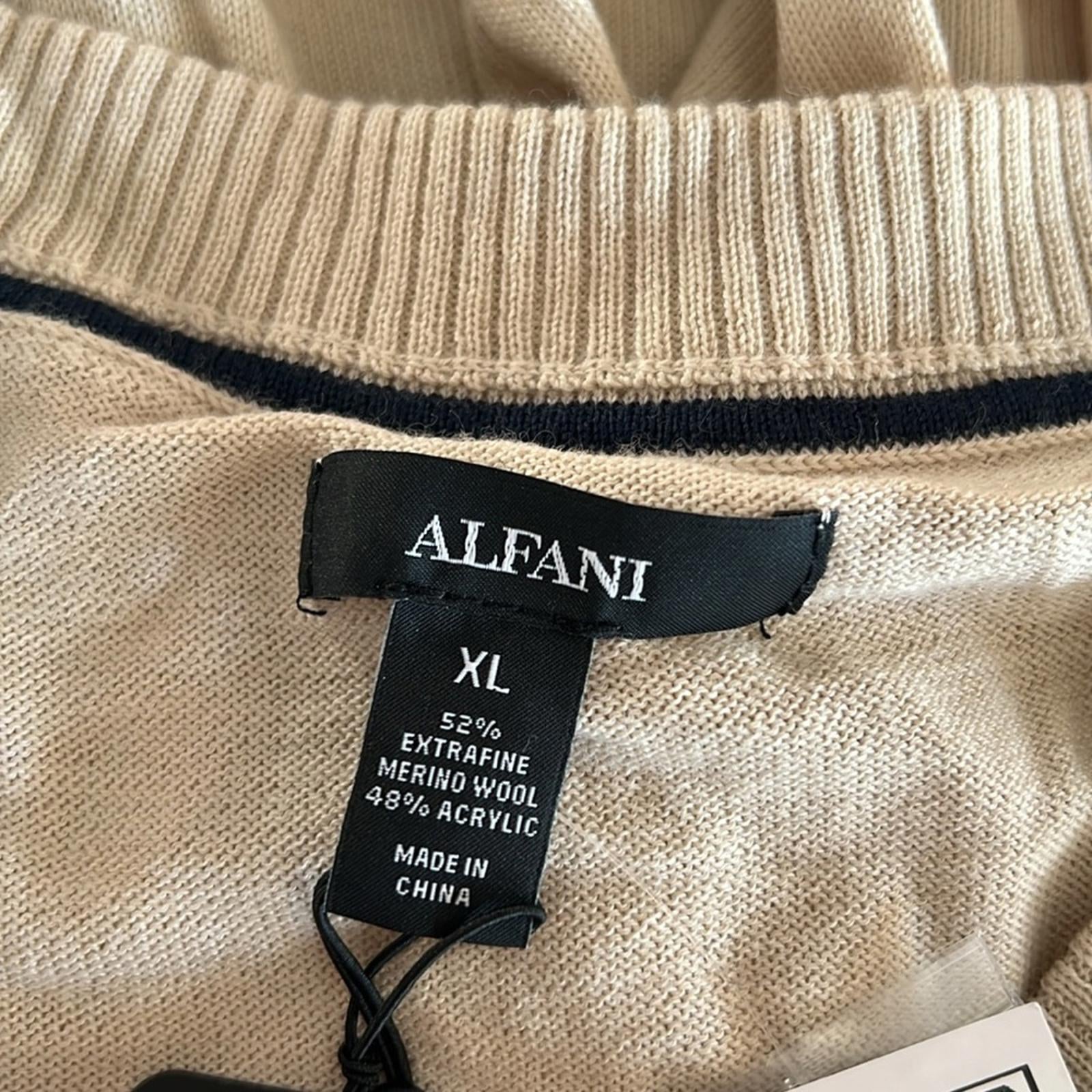 Alfani Long Sleeve V-Neck Merino Sweater in Brown Rice, Size XL New w/Tag
