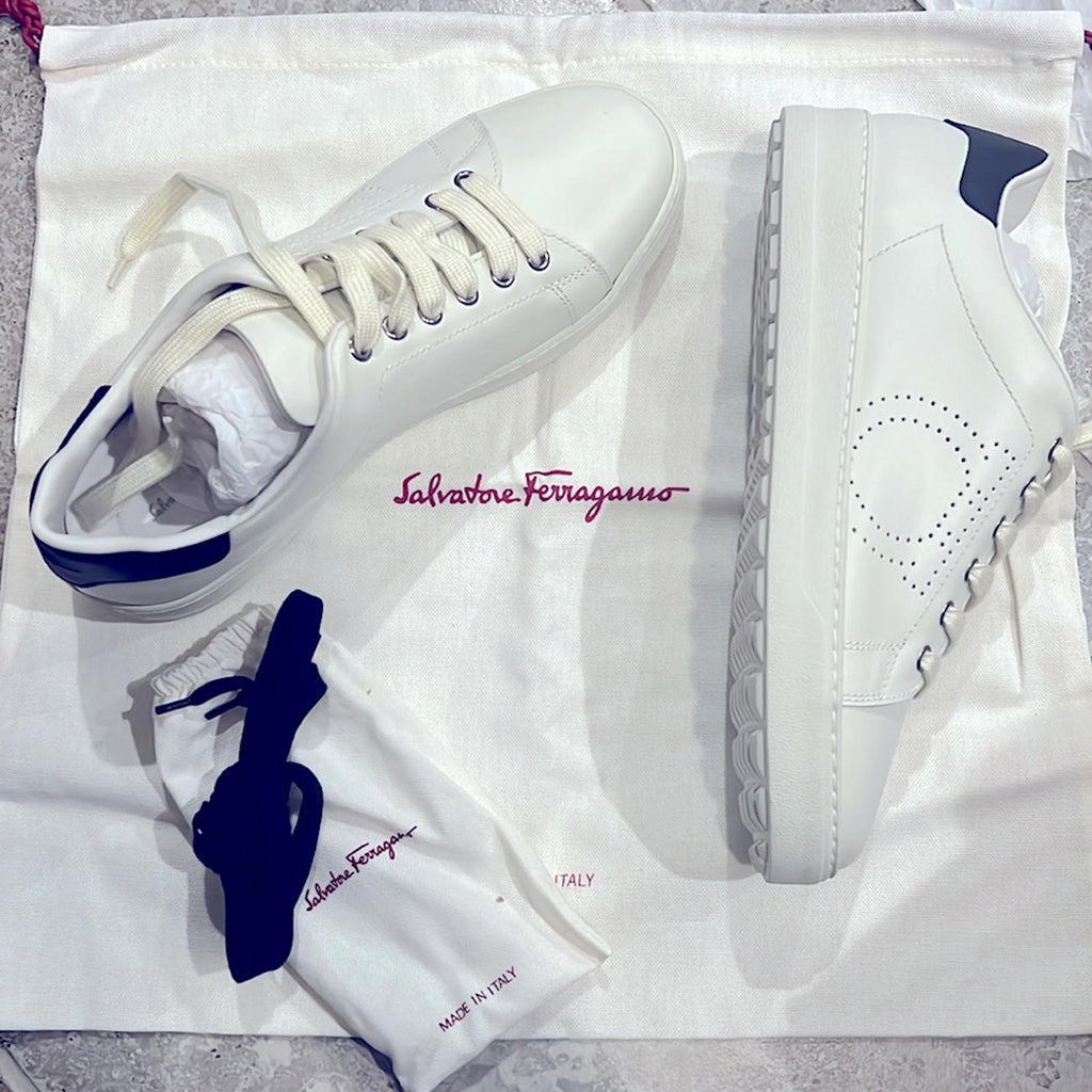 Ferragamo Pierre Low Top Sneakers, Calf Leather Size EU 41 New in Box