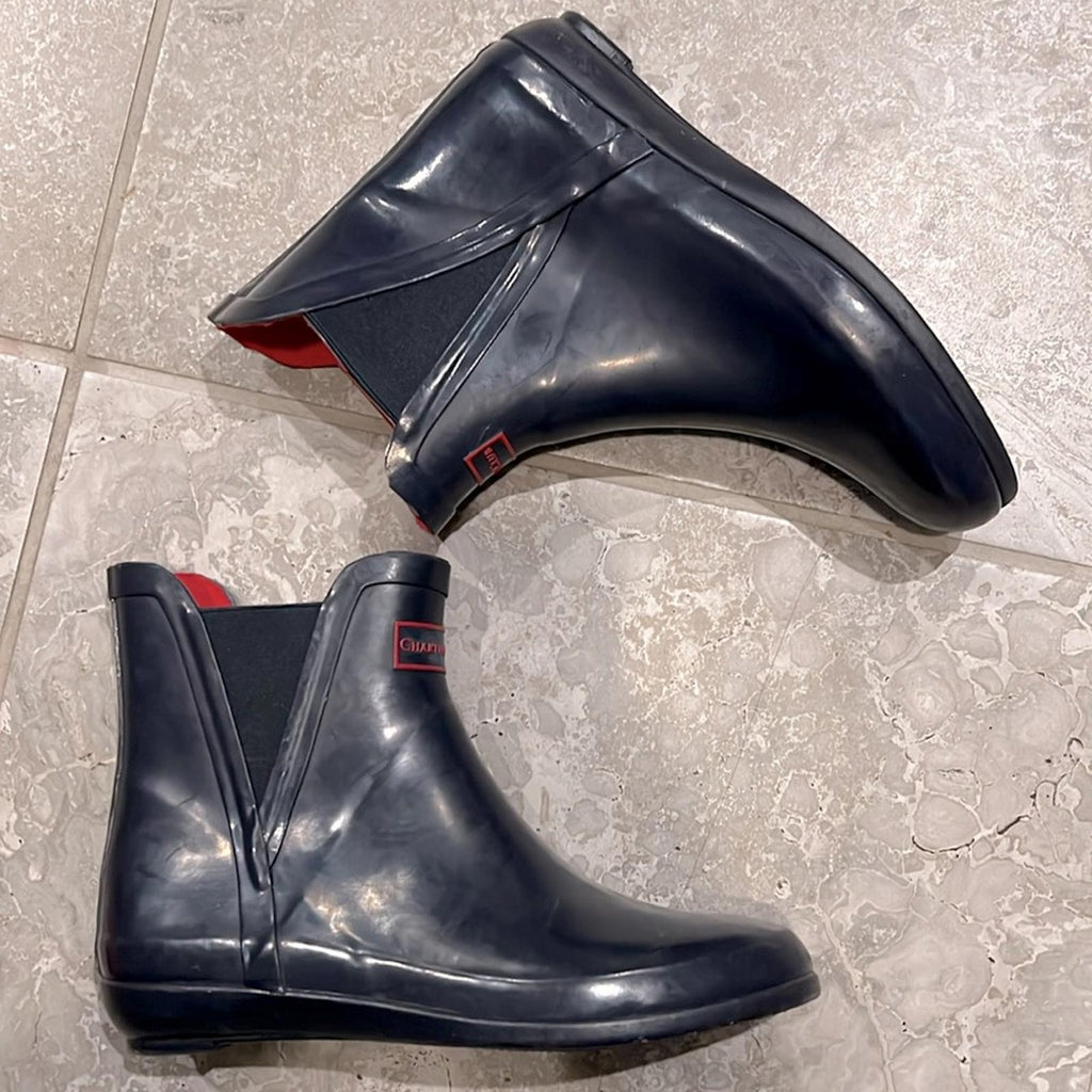 Charter Club Cloudburst Outdoor Stretch Rain Boots in Navy EXCELLENT