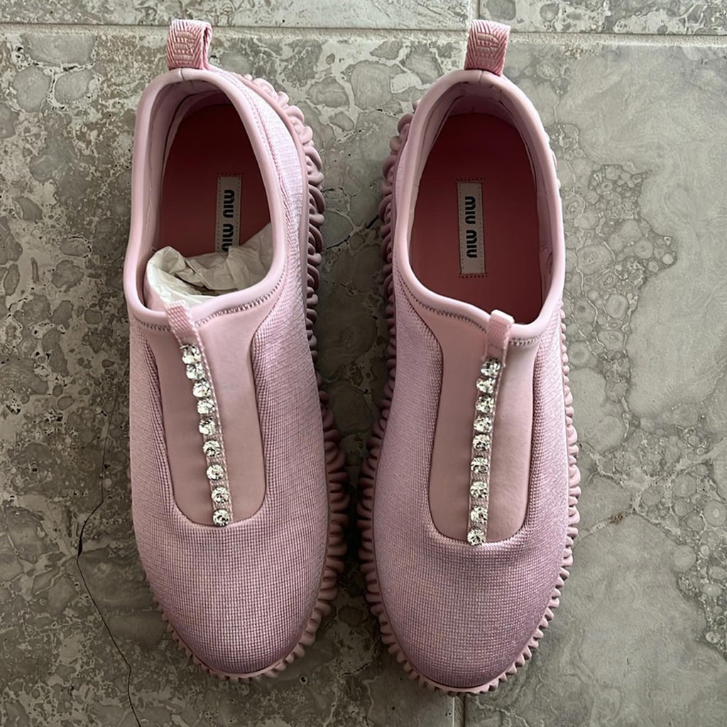 Miu Miu Crystal-Embellished Low Top Sneakers, Size 39.5 New in Box SOLD OUT!