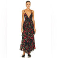 Rococo Sand Tiered Maxi Dress in Black/Red Roses, NWT, Size XS Retail $478