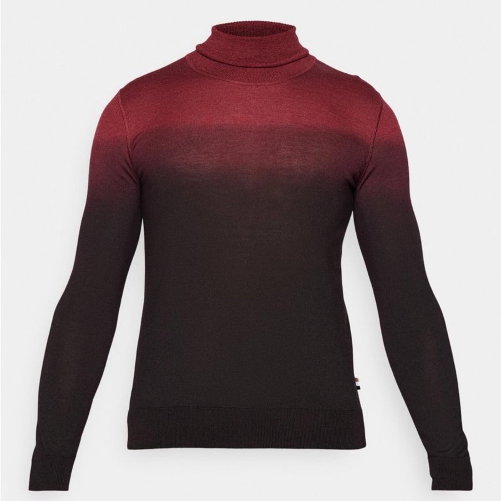 BOSS Wool & Silk Turtle Neck Sweater in Red/Black, Size S, New w/Tag