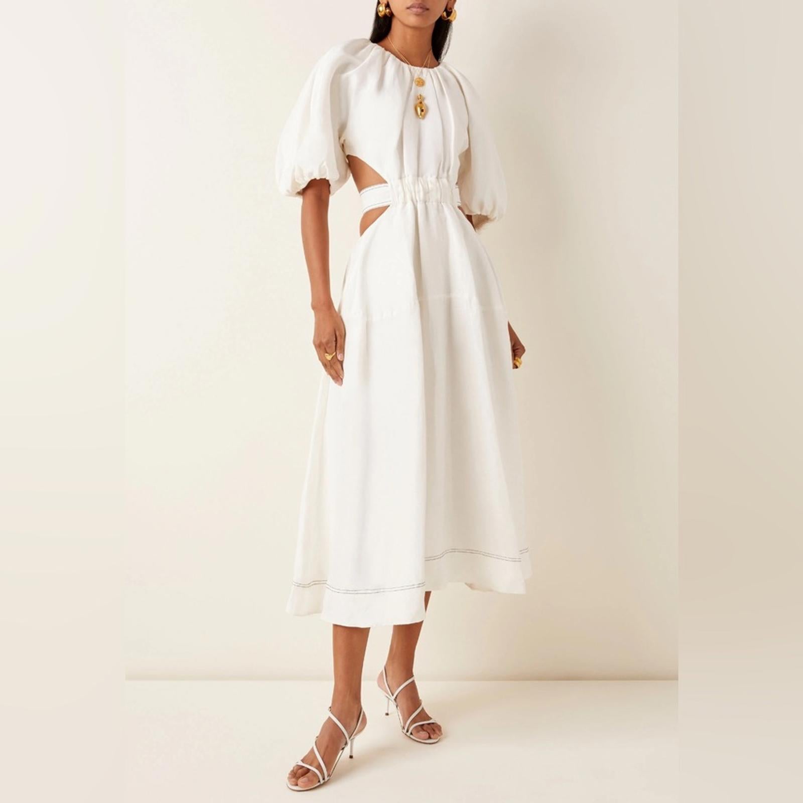 New AJE Mimosa Cut-Out Midi Dress in White, Size AU6 US2 New w/o Tag