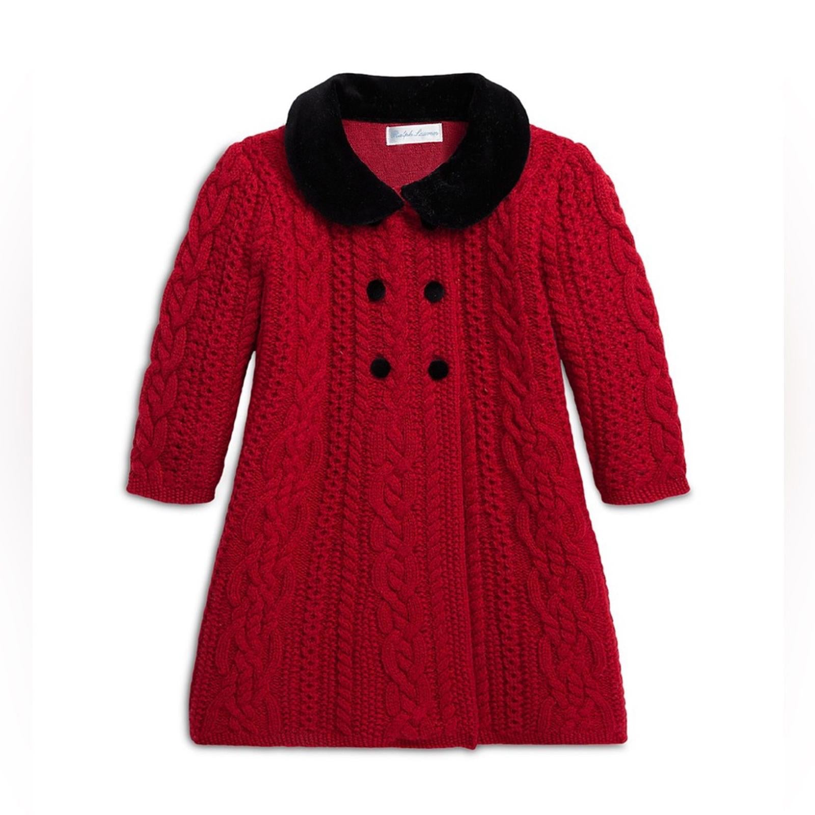 Ralph Lauren Girls' Aran-Knit Wool Sweater Coat - Baby Size 3-6M New w/Tag $325