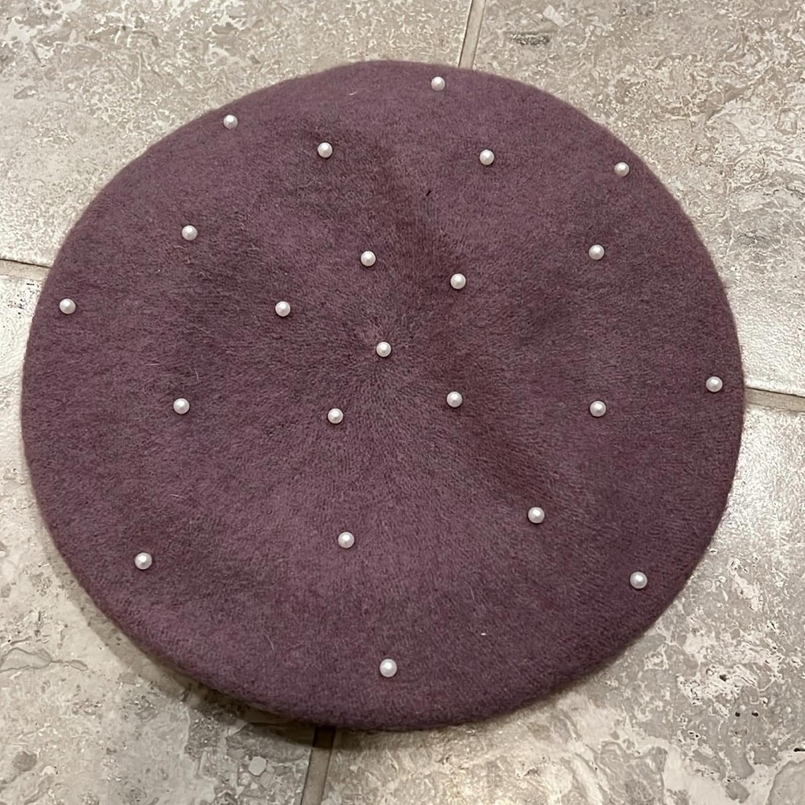 NWT INC Wool Blend Beret Winter Hat w/Imitation Pearl in Mauve, Retail $44.50