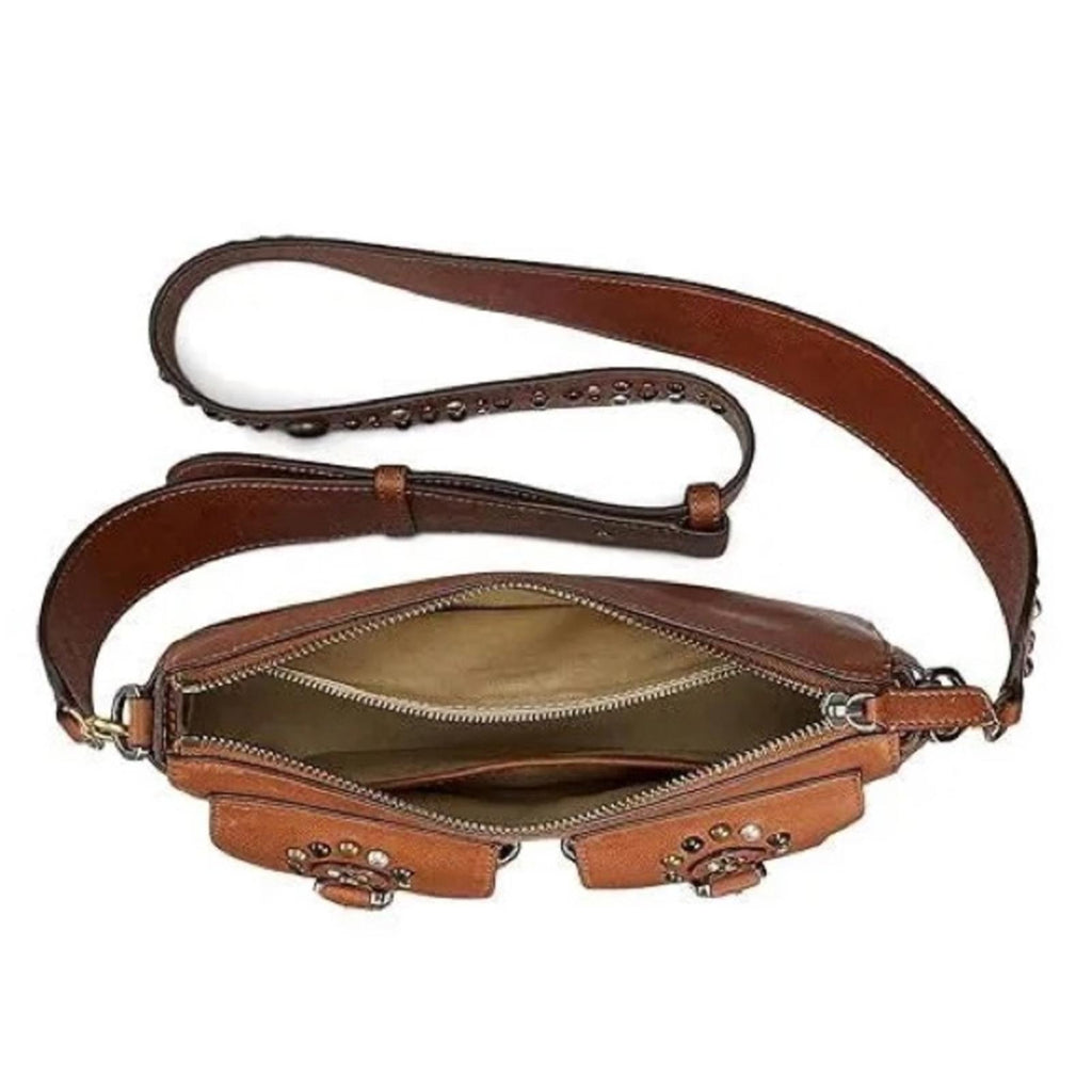 Ralph Lauren Studded Leather Noa Crossbody with Front Pockets, Brown, New w/Tag