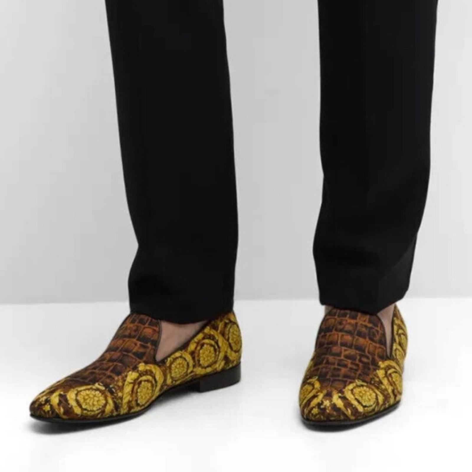 Versace Baroque Print Smoking Slippers Slip-On Shoes, Size EU 43 New +DustBag