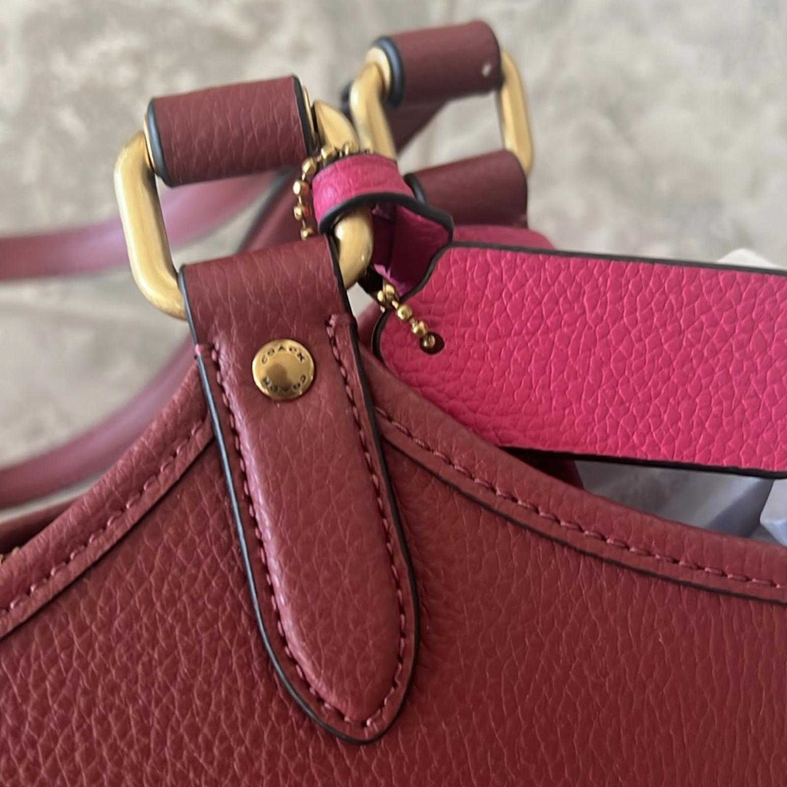 COACH Polished Pebble Leather Restored Day Tote in Brass/Brick Red, New +DustBag