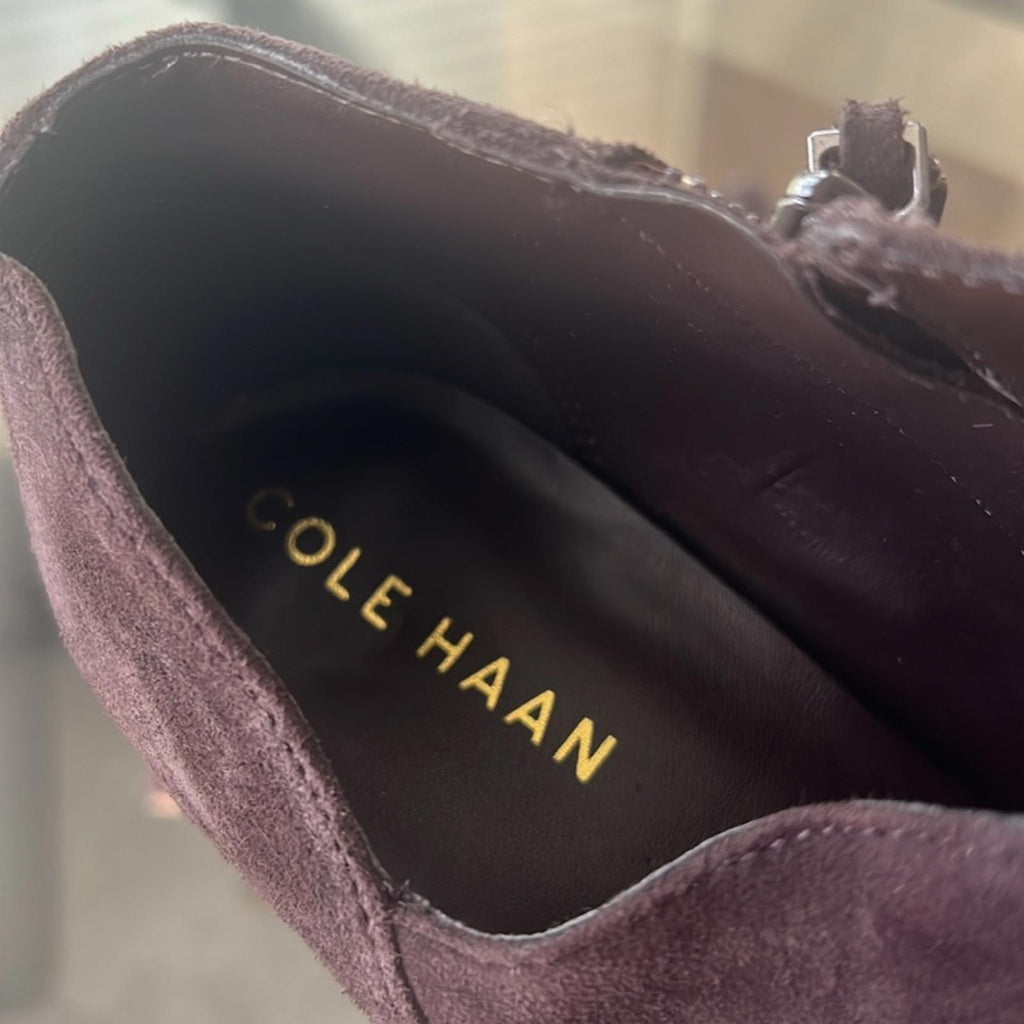Cole Haan Vestry Pointed Toe Booties in Dark Chocolate Suede, Size 7 NEW