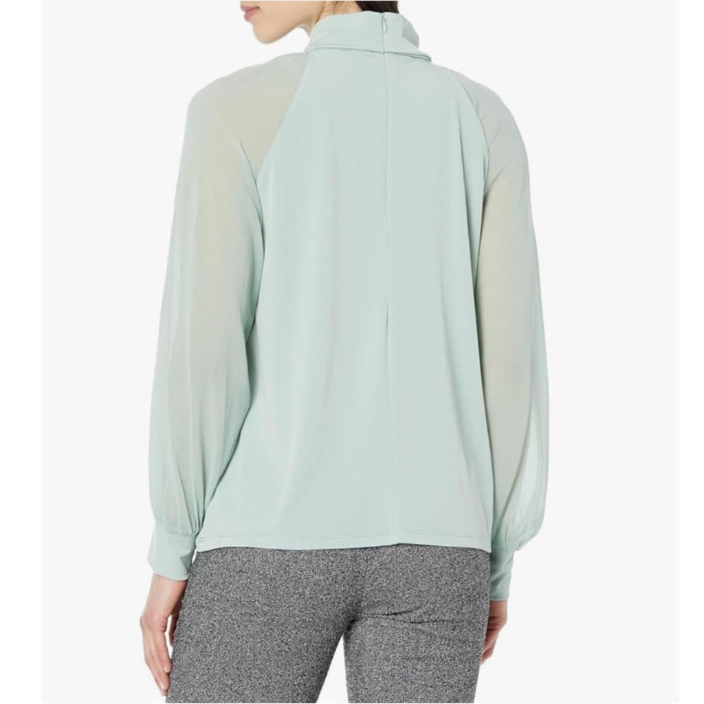 Calvin Klein Twist Neck Chiffon Sleeve Blouse in Mint Green, NWT, Size XL