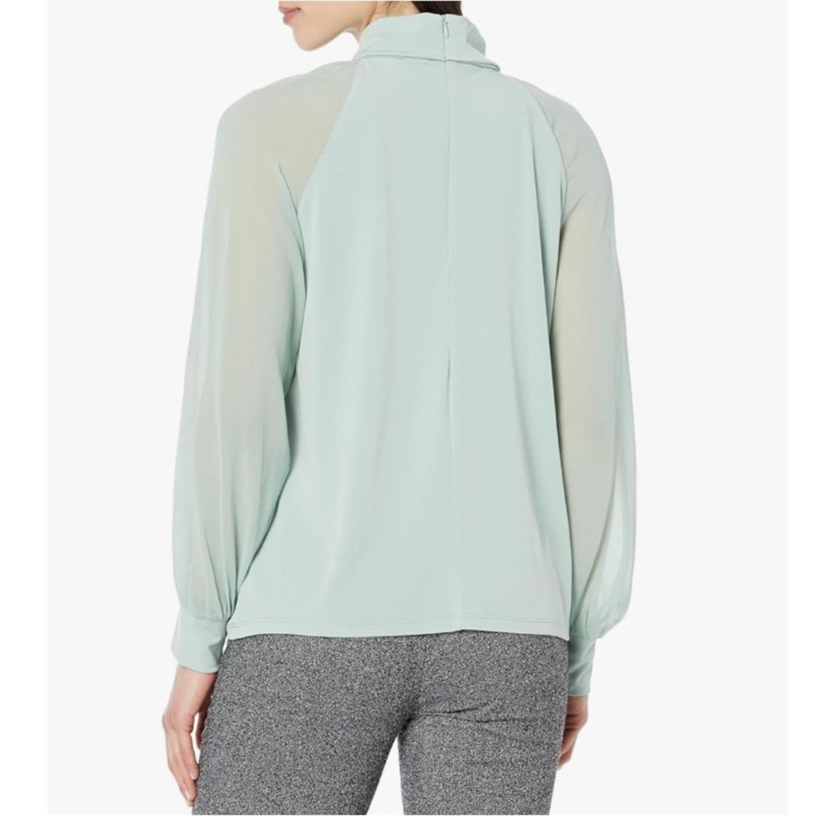 Calvin Klein Twist Neck Chiffon Sleeve Blouse in Mint Green, NWT, Size XL
