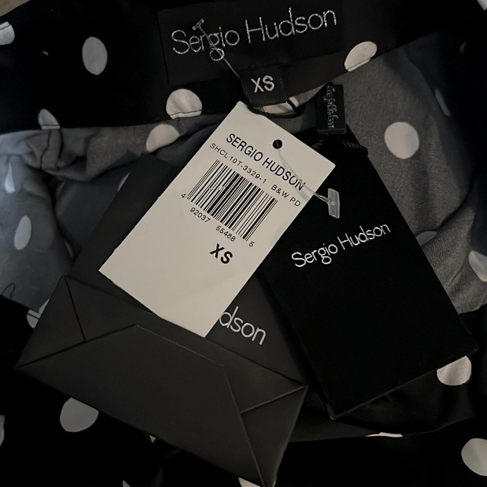 Sergio Hudson Polka Dot Silk Charmeuse Button-Up Blouse, Black/White XS NWT $795