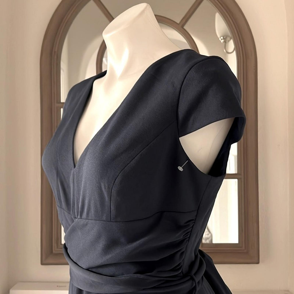 NEW Dress the Population Dana Wrap Waist Cocktail Dress Navy, Size L New w/o Tag
