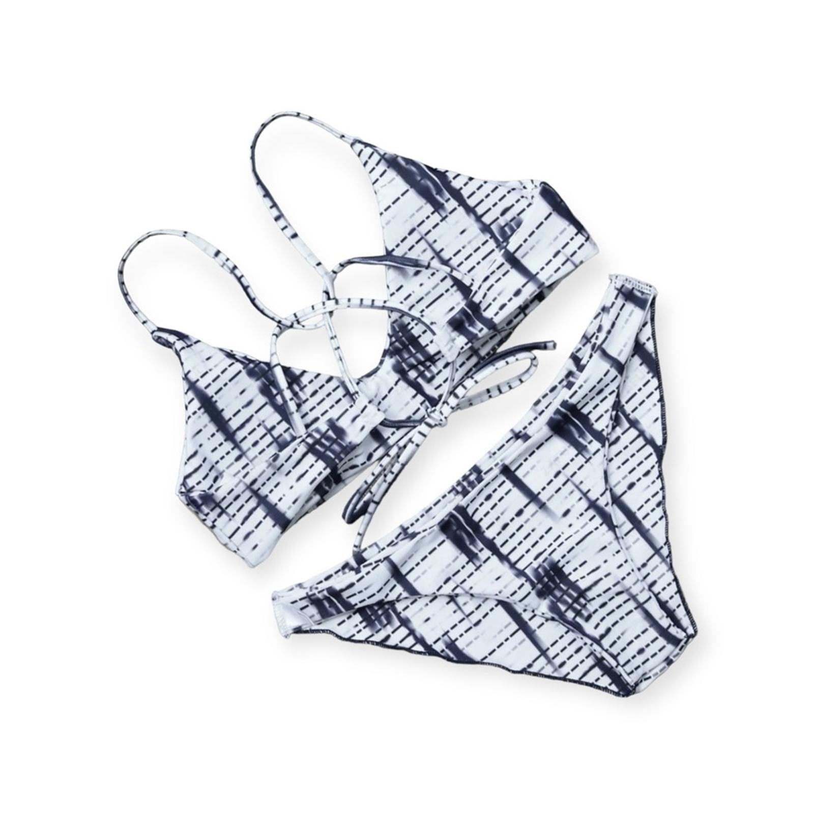 ZAFUL Blue Stripe Printed Cross Back Bikini Set Size L NEW